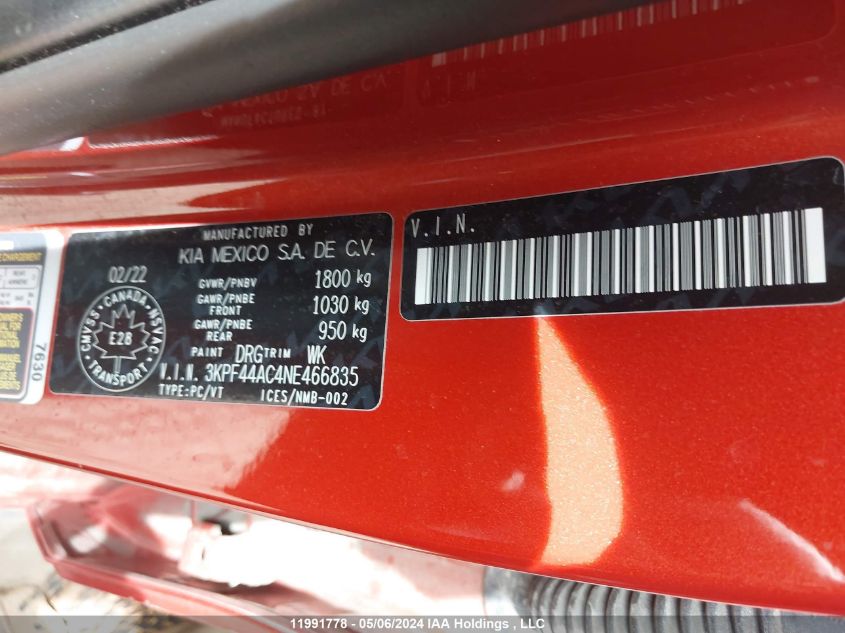 2022 Kia Forte VIN: 3KPF44AC4NE466835 Lot: 11991778