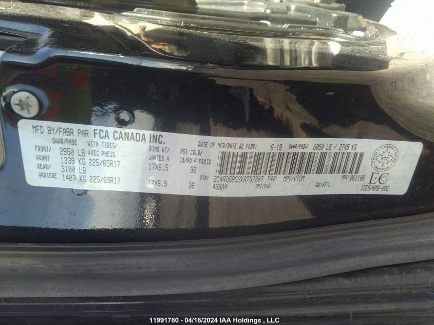 2019 Dodge Grand Caravan Se VIN: 2C4RDGBG2KR737207 Lot: 11991780