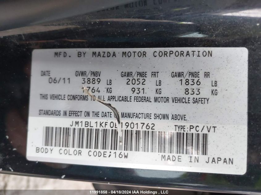 2011 Mazda Mazda3 VIN: JM1BL1KF0B1901762 Lot: 11991858