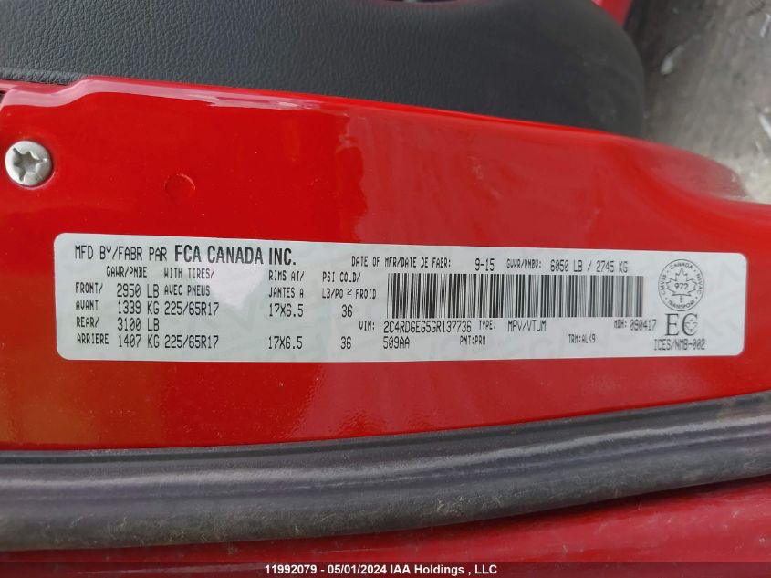 2016 Dodge Grand Caravan VIN: 2C4RDGEG5GR137736 Lot: 11992079