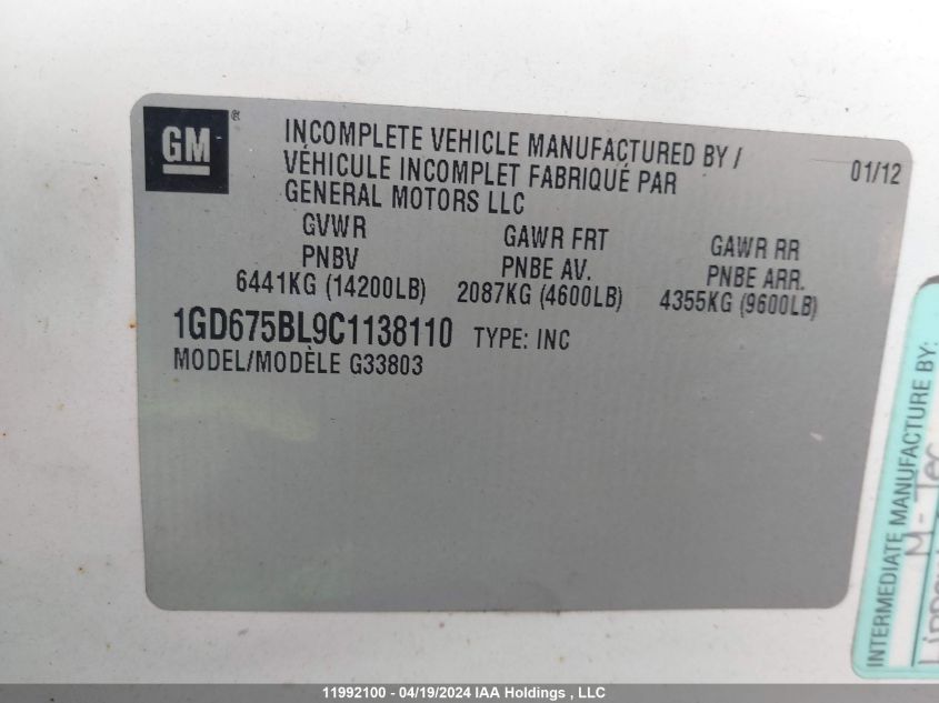 2012 GMC Savana Special VIN: 1GD675BL9C1138110 Lot: 39258966