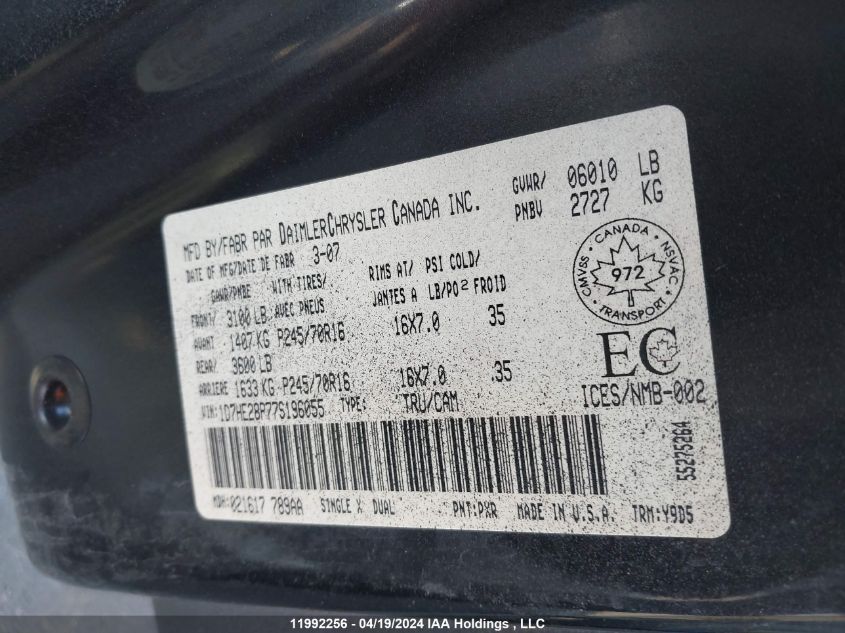 2007 Dodge Dakota Quad/St VIN: 1D7HE28P77S196055 Lot: 11992256