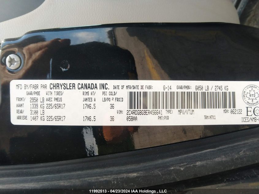 2014 Dodge Grand Caravan Se VIN: 2C4RDGBG9ER456641 Lot: 11992513