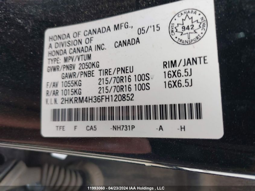 2015 Honda Cr-V VIN: 2HKRM4H36FH120852 Lot: 11993060