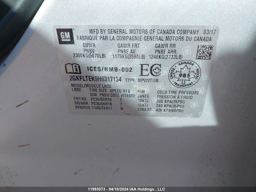 2017 GMC Terrain VIN: 2GKFLTEK9H6317134 Lot: 11993073