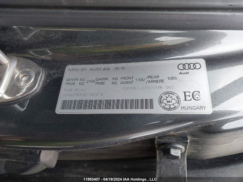 2015 Audi S3/A3 VIN: WAUFFRFFXF1107470 Lot: 11993407