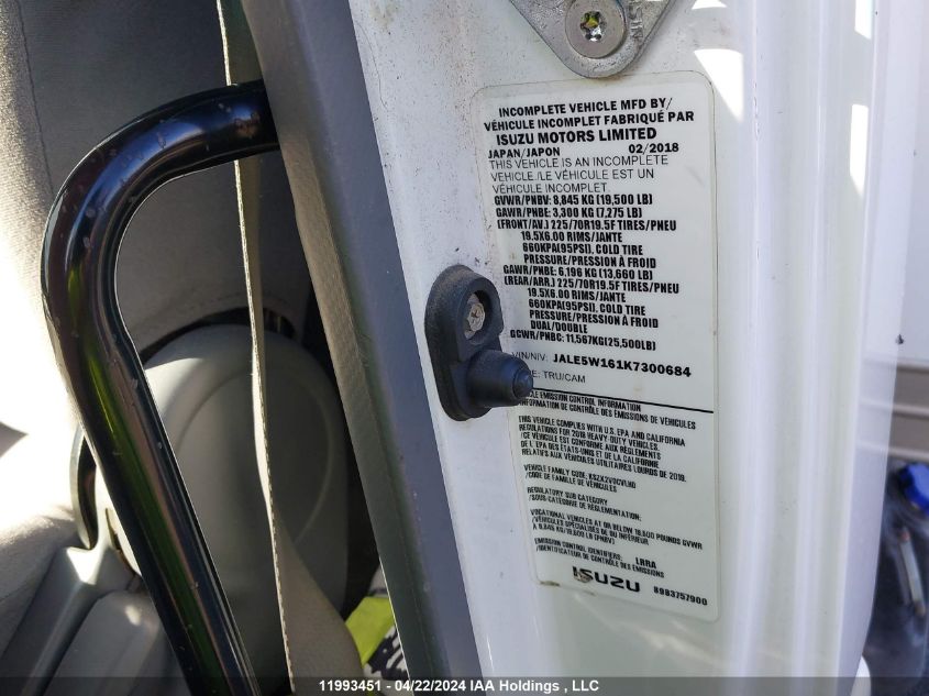 2019 Isuzu Nrr VIN: JALE5W161K7300684 Lot: 11993451