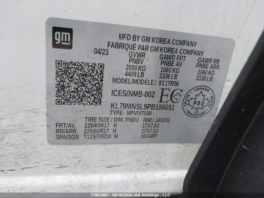 2023 Chevrolet Trailblazer Ls VIN: KL79MNSL9PB186651 Lot: 11993461