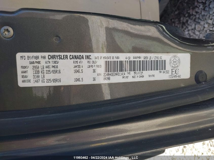 2010 Dodge Grand Caravan Se VIN: 2D4RN4DE2AR311414 Lot: 11993462