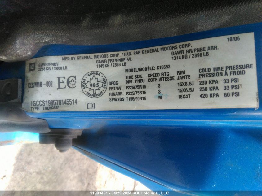 2007 Chevrolet Colorado VIN: 1GCCS199578145514 Lot: 11993491