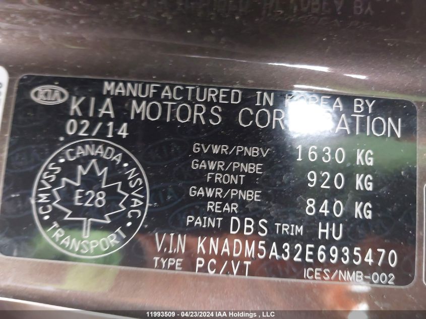 2014 Kia Rio VIN: KNADM5A32E6935470 Lot: 11993509