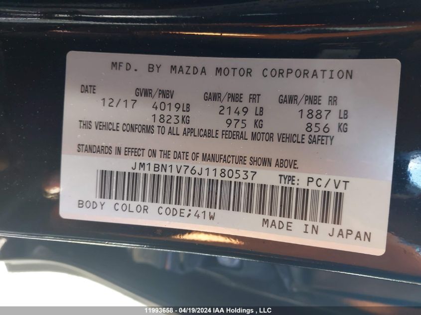 2018 Mazda Mazda3 VIN: JM1BN1V76J1180537 Lot: 11993658