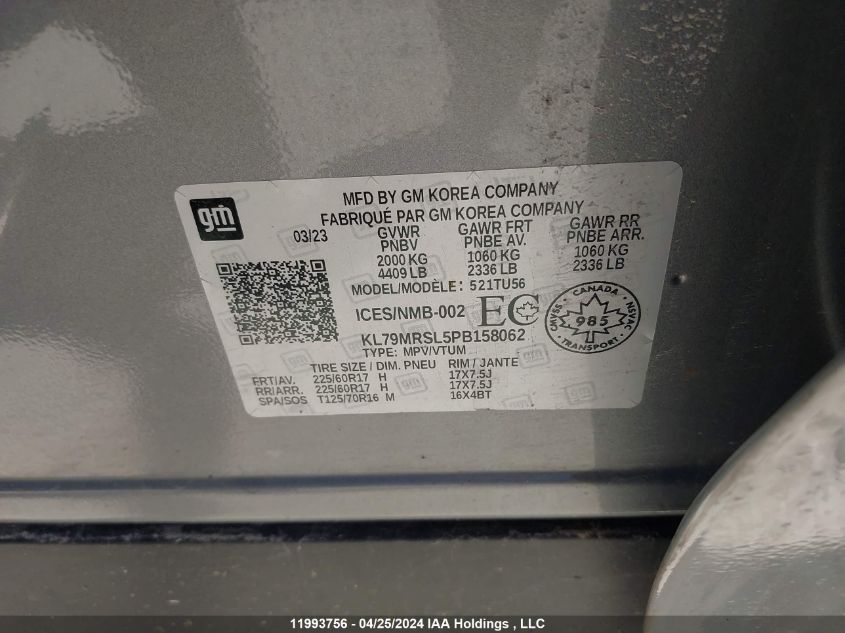 2023 Chevrolet Trailblazer VIN: KL79MRSL5PB158062 Lot: 11993756