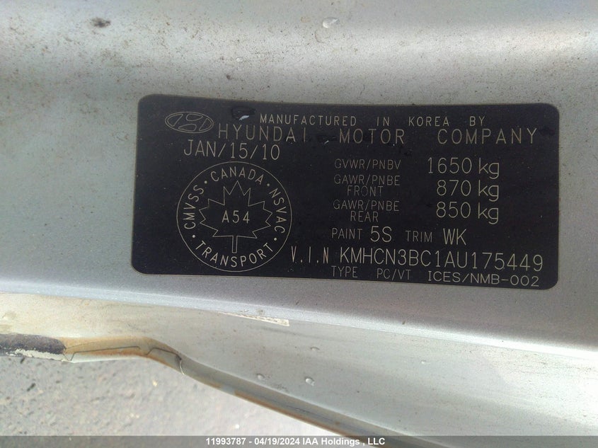 2010 Hyundai Accent Se VIN: KMHCN3BC1AU175449 Lot: 11993787
