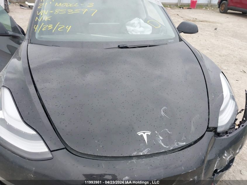 2021 Tesla Model 3 VIN: 5YJ3E1EAXMF853597 Lot: 11993981