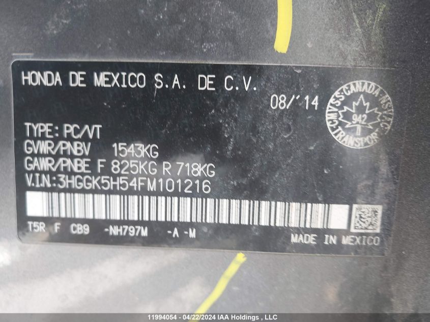 2015 Honda Fit Lx VIN: 3HGGK5H54FM101216 Lot: 11994054