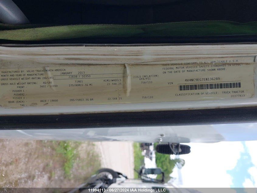 2014 Volvo Vn L VIN: 4V4NC9EG7EN136289 Lot: 11994113