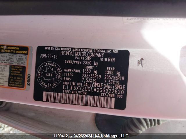 2016 Hyundai Santa Fe Sport 2.0T Limited VIN: 5XYZUDLA0GG322620 Lot: 11994121