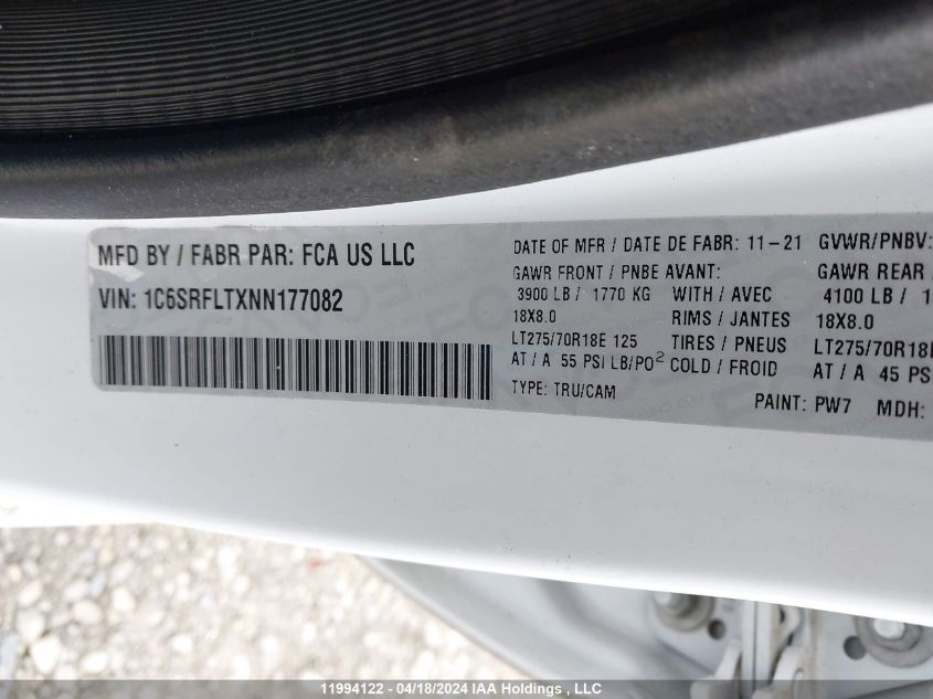 2022 Ram 1500 Rebel VIN: 1C6SRFLTXNN177082 Lot: 11994122