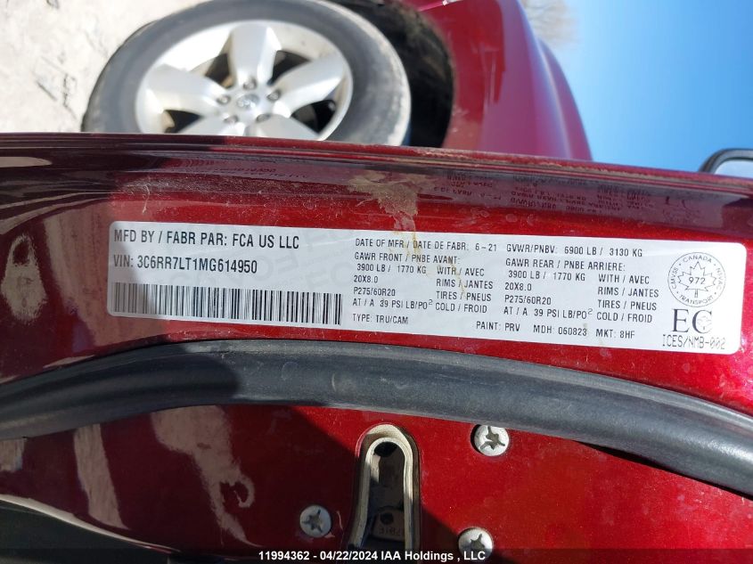 2021 Ram 1500 Classic Slt VIN: 3C6RR7LT1MG614950 Lot: 11994362