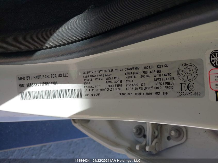 2023 Ram 1500 Sport VIN: 1C6SRFVT1PN511984 Lot: 11994434