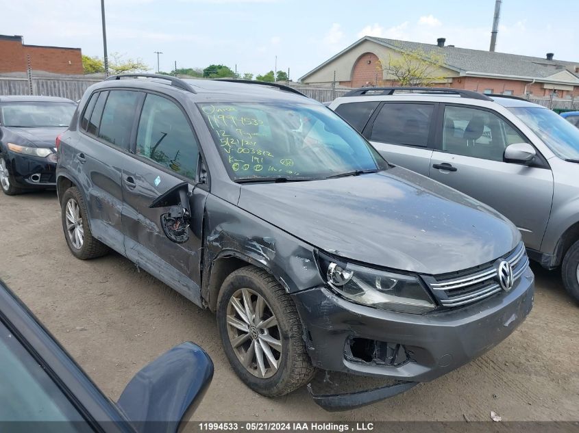 2012 Volkswagen Tiguan VIN: WVGBV7AX3CW003812 Lot: 11994533