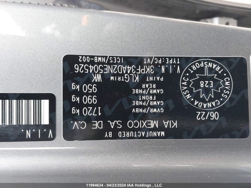 2022 Kia Forte VIN: 3KPF34AD2NE504526 Lot: 11994634