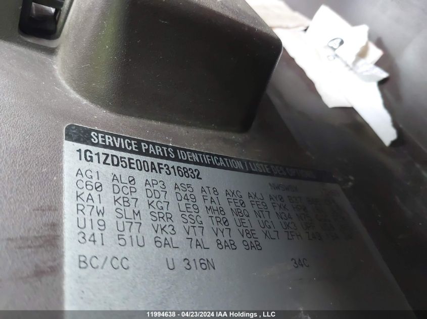 2010 Chevrolet Malibu VIN: 1G1ZD5E00AF316832 Lot: 11994638