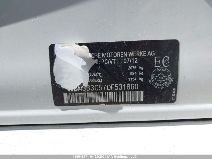 2013 BMW 3 Series 328I VIN: WBA3B3C57DF531860 Lot: 11994697