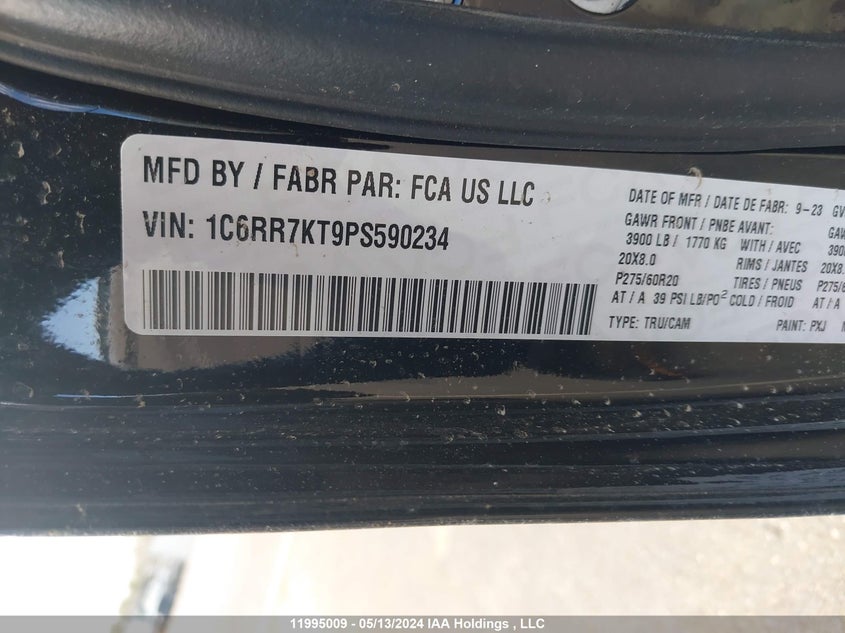 2023 Dodge Ram 1500 VIN: 1C6RR7KT9PS590234 Lot: 11995009