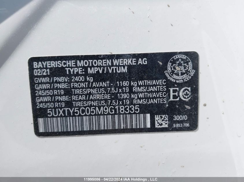 2021 BMW X3 xDrive30I VIN: 5UXTY5C05M9G18335 Lot: 11995086