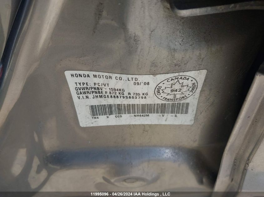 2009 Honda Fit VIN: JHMGE88879S803798 Lot: 11995096