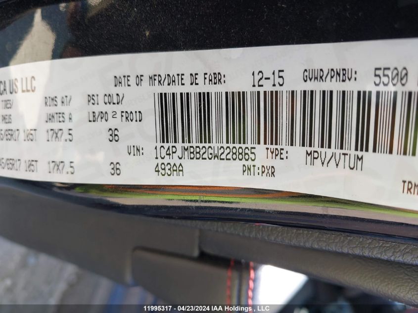 2016 Jeep Cherokee Trailhawk VIN: 1C4PJMBB2GW228865 Lot: 11995317