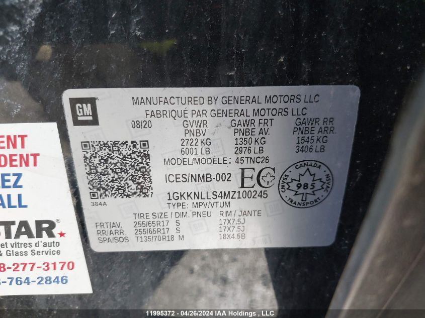 2021 GMC Acadia At4 VIN: 1GKKNLLS4MZ100245 Lot: 11995372