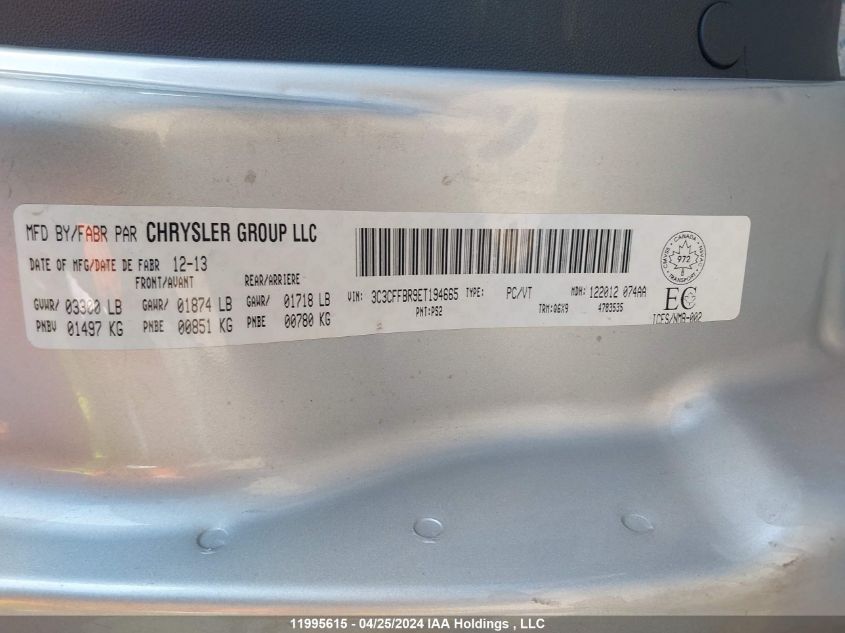 2014 Fiat 500 Sport VIN: 3C3CFFBR9ET194665 Lot: 11995615