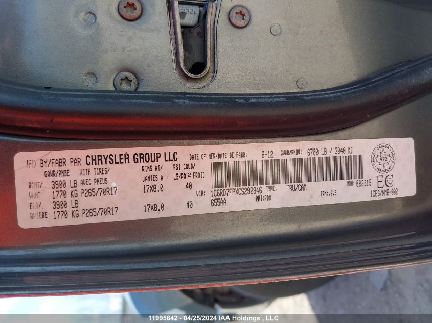 2012 Ram 1500 St VIN: 1C6RD7FPXCS292846 Lot: 11995642