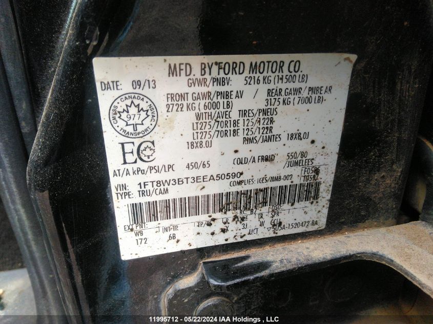 2014 Ford F350 Super Duty VIN: 1FT8W3BT3EEA50590 Lot: 11995712