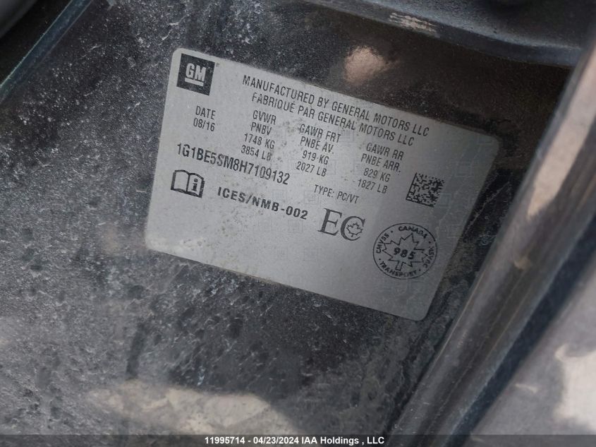2017 Chevrolet Cruze Lt VIN: 1G1BE5SM8H7109132 Lot: 11995714