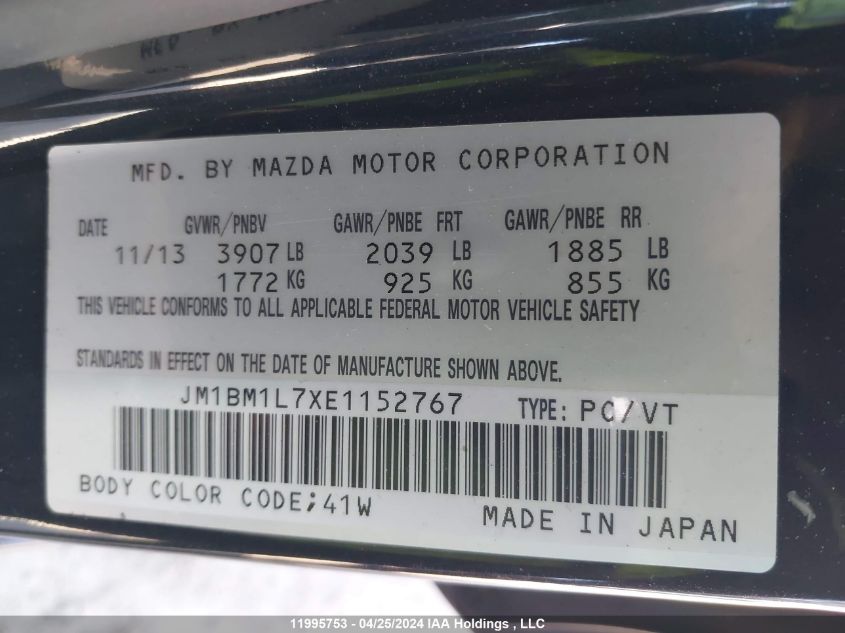 2014 Mazda 3 Touring VIN: JM1BM1L7XE1152767 Lot: 11995753