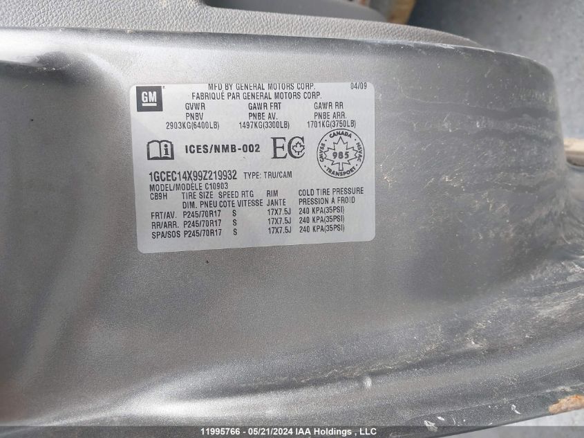 2009 Chevrolet Silverado C1500 VIN: 1GCEC14X99Z219932 Lot: 11995766