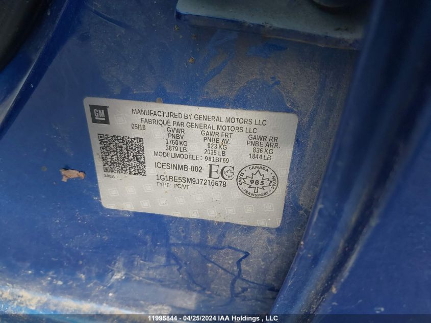 2018 Chevrolet Cruze VIN: 1G1BE5SM9J7216678 Lot: 11995844