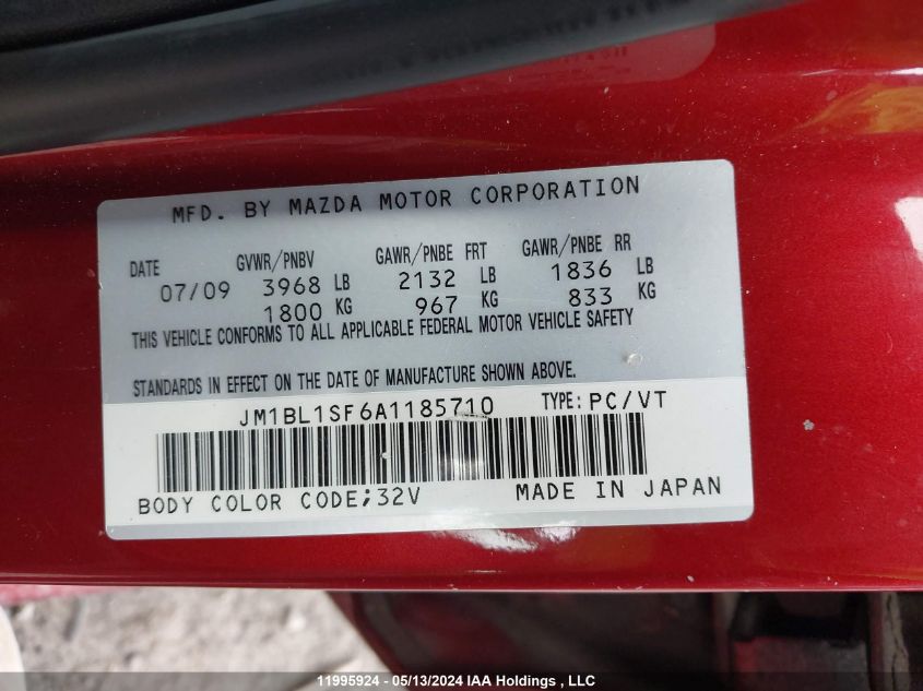 2010 Mazda Mazda3 VIN: JM1BL1SF6A1185710 Lot: 11995924