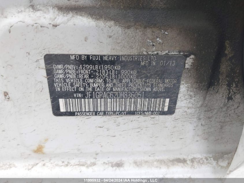 2013 Subaru Impreza VIN: JF1GPAC62DH836051 Lot: 11995932