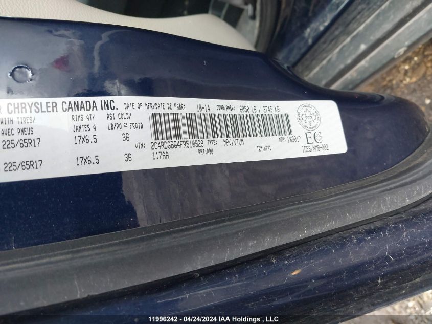 2015 Dodge Grand Caravan Se VIN: 2C4RDGBG4FR510929 Lot: 11996242