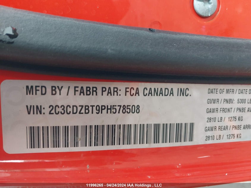 2023 Dodge Challenger R/T VIN: 2C3CDZBT9PH578508 Lot: 11996265