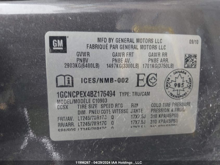 2011 Chevrolet Silverado C1500 VIN: 1GCNCPEX4BZ176494 Lot: 11996267