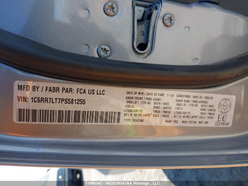 2023 Ram 1500 Classic Slt VIN: 1C6RR7LT7PS581255 Lot: 11996343