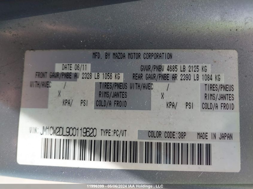 2012 Mazda 5 VIN: JM1CW2DL9C0119620 Lot: 11996399