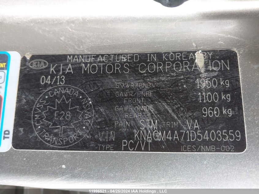 2013 Kia Optima Lx VIN: KNAGM4A71D5403559 Lot: 11996521