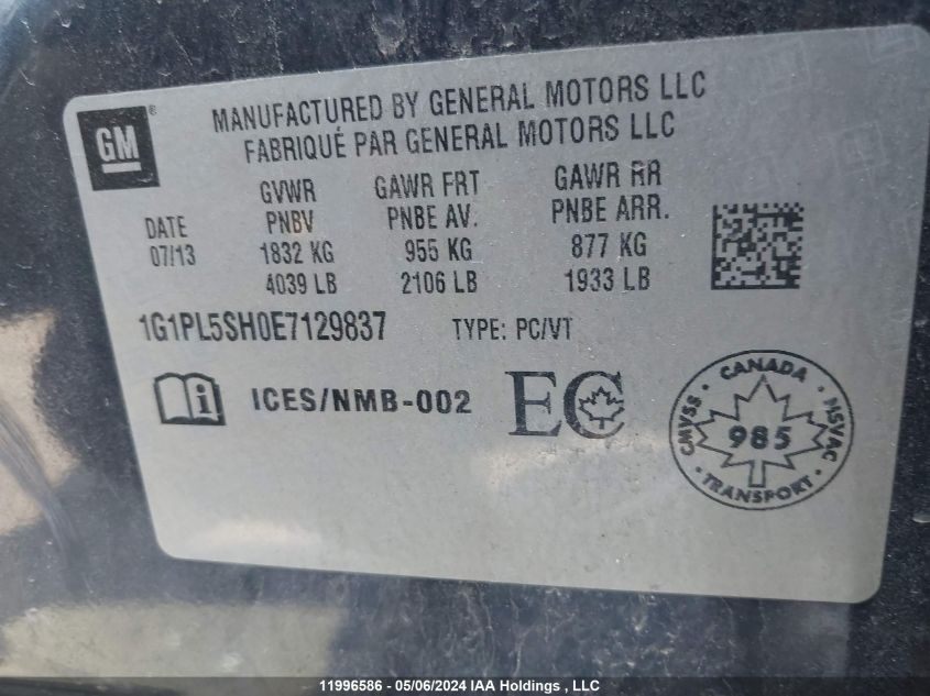 2014 Chevrolet Cruze Ls VIN: 1G1PL5SH0E7129837 Lot: 11996586